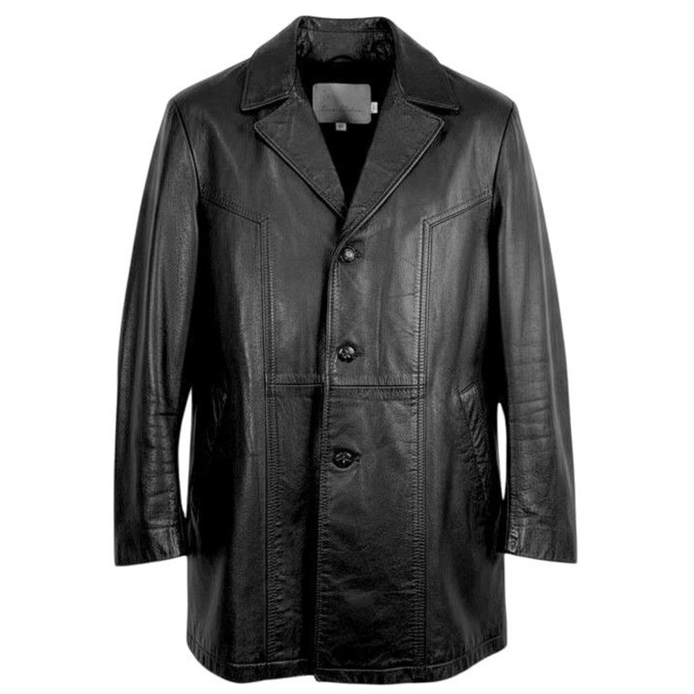 Vintage Black Leather Jacket Sears 42R Mens Tailored Mid Length Quiet‎ Luxury